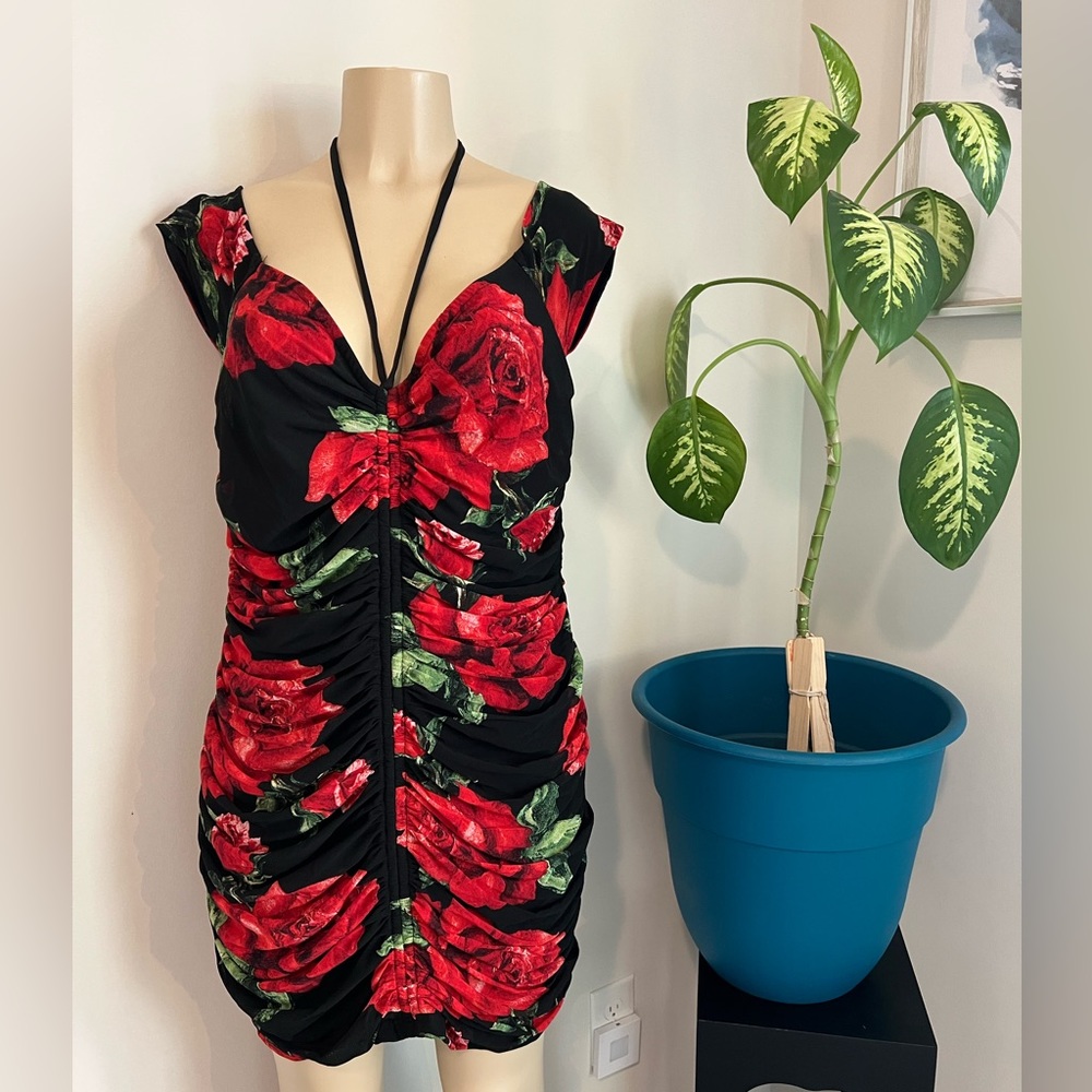 Forever 21 Plus Multi Floral Colored Mesh Drawstring Dress